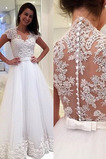 Rochie de mireasa Mâneci scurte Sheer Înapoi Elegant A-linie