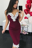 Rochie de cocktail Satin Fără mâneci Teacă Minge Vara V-gât adânc