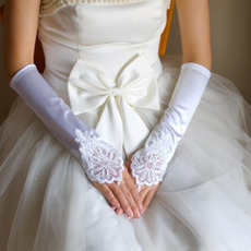 Imbracaminte fara imbracaminte Manusi lungi alb Vintage elastice de nunta din satin