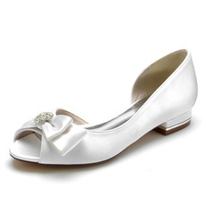 Pantofi de nunta pentru mireasa Tocuri joase cu strasuri Pantofi de mireasa din satin Pantofi de bal petrecere de seara