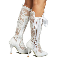 Cizme goale cizme înalte din dantelă sexy peste genunchi toc stiletto cizme de nuntă pentru femei