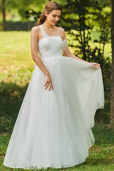 Rochie de mireasa Tul Elegant Un umăr Fără mâneci Mediu Fermoar