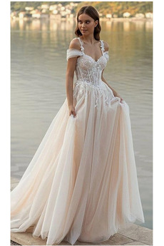 Rochie de mireasa Dantelă A-linie Tul Fără mâneci Plajă Vară