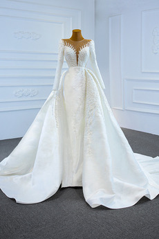 Rochie de mireasa Iarnă Satin Perle Luxos Sirenă Talie naturale