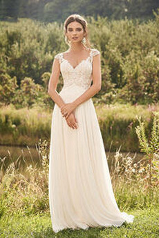 Rochie de mireasa Dantela Talie naturală V-gât adânc Plajă Fără mâneci