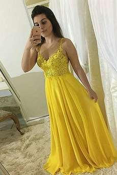 Rochie de bal Lung Fără spate A-linie Appliqué Primăvară Curele de spaghete