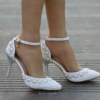 Sandale cu toc înalt cu sandale din stras din brad pantofi de nunta albi - Pagină 3