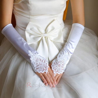 Imbracaminte fara imbracaminte Manusi lungi alb Vintage elastice de nunta din satin - Pagină 1