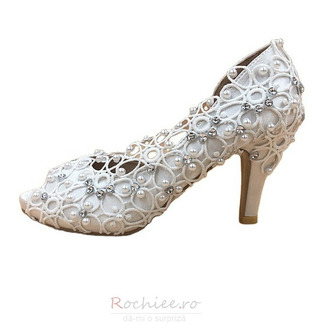 Pantofi de mireasa din dantela de satin cu pantofi de nunta stiletto stras pantofi de nunta lucrati manual - Pagină 1