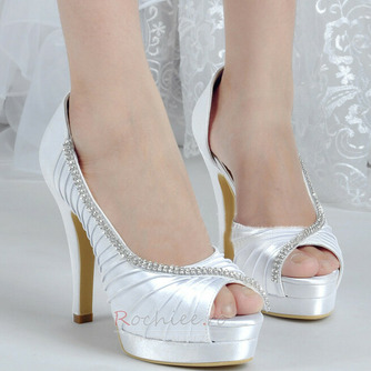 Pantofi de mireasă din satin de mătase cu stras lateral pantofi de nuntă cu gură de pește - Pagină 2