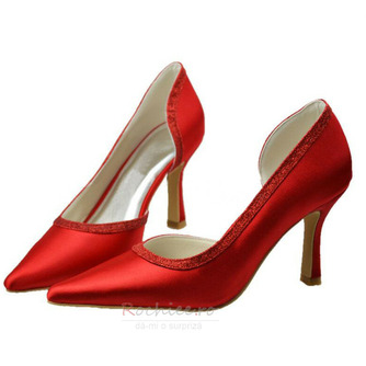 Pantofi de rochie de nunta stiletto roșu cu toc înalt, din satin - Pagină 1