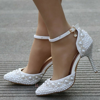 Sandale cu toc înalt cu sandale din stras din brad pantofi de nunta albi - Pagină 1