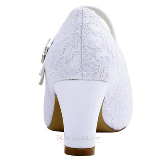 Pantofi de mireasă din dantelă albă cu toc gros vârf rotund pantofi de nuntă cu toc înalt pantofi de domnișoară de onoare - Pagină 5