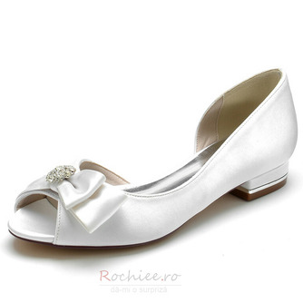 Pantofi de nunta pentru mireasa Tocuri joase cu strasuri Pantofi de mireasa din satin Pantofi de bal petrecere de seara - Pagină 1