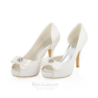 Nunta alba cu toc inalt pantofi de mireasa din matase din satin pantofi stiletto pentru femei - Pagină 1