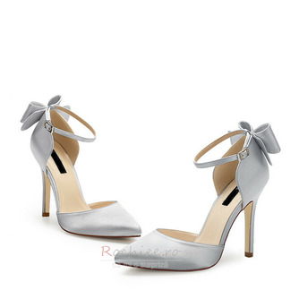 Pantofi de nunta stiletto din satin nod cu arc tocuri inalte de nunta - Pagină 2