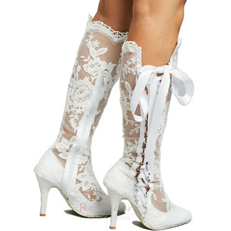 Cizme goale cizme înalte din dantelă sexy peste genunchi toc stiletto cizme de nuntă pentru femei - Pagină 1