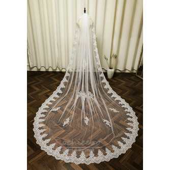 Accesorii de nunta voal din dantela monostrat voal alb ivoire de mireasa cu voal din pieptene metalice - Pagină 3