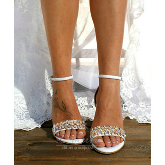 Sandale de talie mare cu toc gros, pantofi de nuntă pentru femei, din satin și stras - Pagină 5