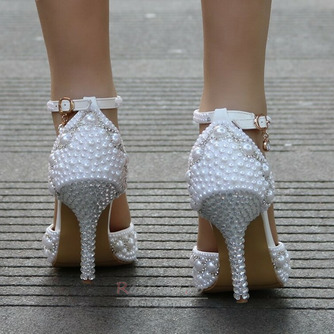 Sandale cu toc înalt cu sandale din stras din brad pantofi de nunta albi - Pagină 2