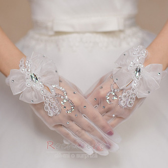 Mănuși de nuntă perle scurte de vară alb decor subțire - Pagină 2