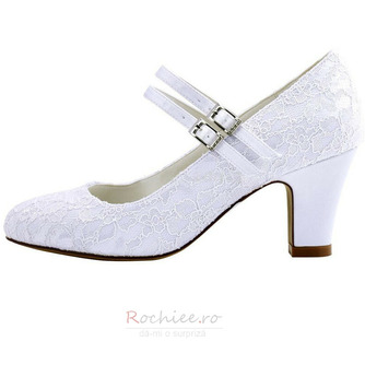 Pantofi de mireasă din dantelă albă cu toc gros vârf rotund pantofi de nuntă cu toc înalt pantofi de domnișoară de onoare - Pagină 3