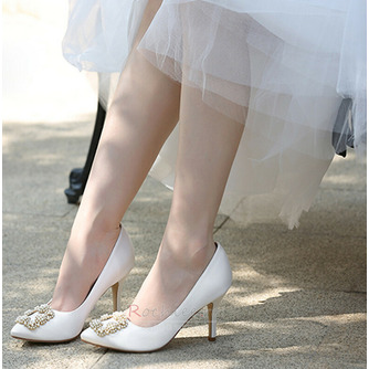 Pantofi de mireasă cu toc înalt, cu perle, pantofi de nuntă din satin alb - Pagină 2