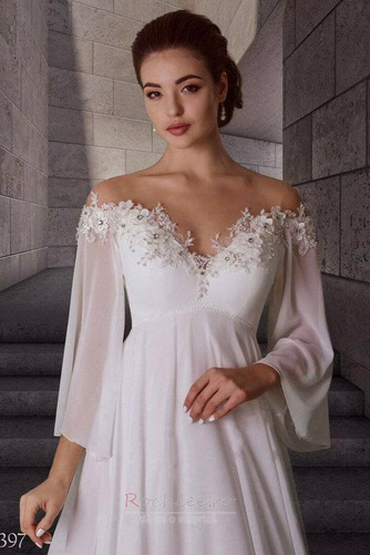 Rochie de mireasa De pe umăr Elegant Dantelă sus Lung Şifon Mâneci pierde - Pagină 7