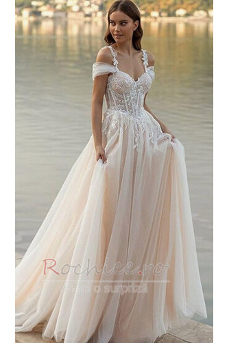 Rochie de mireasa Dantelă A-linie Tul Fără mâneci Plajă Vară - Pagină 1
