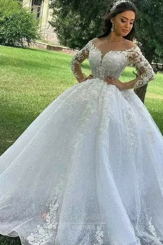 Rochie de mireasa Triunghi inversat Aplicatiile Lung Luxos Corsetul cu bijuterii - Pagină 1