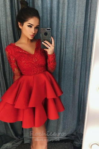 Rochie de cocktail Mâneci lungi Dantelă Scurt Plin de farmec - Pagină 7