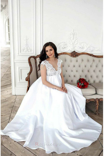 Rochie de mireasa Elegant Satin Talie imperiu Primăvară V gâtului - Pagină 1