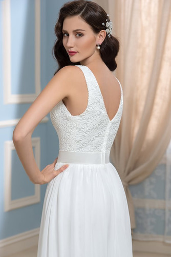 Rochie de mireasa Cutat Şifon A-linie Plajă Toamnă Bateau Elegant - Pagină 5