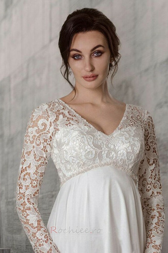 Rochie de mireasa Dantelă V-gât adânc Şifon Talie imperiu Elegant - Pagină 2