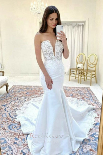 Rochie de mireasa Sirenă Satin Talie naturale Fara spate Fără mâneci - Pagină 3