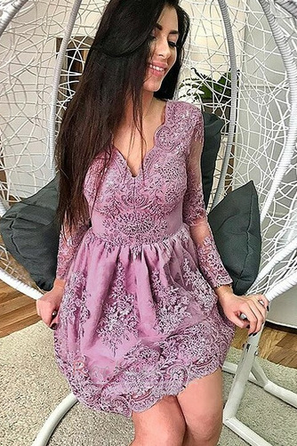 Rochie de cocktail V gâtului Dantela Scurt Talie naturale Dantelă - Pagină 4