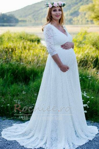 Rochie de mireasa Maternitate Elegant Fermoar V-gât adânc Suprapunere de dantela - Pagină 5