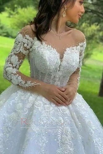 Rochie de mireasa Triunghi inversat Aplicatiile Lung Luxos Corsetul cu bijuterii - Pagină 2