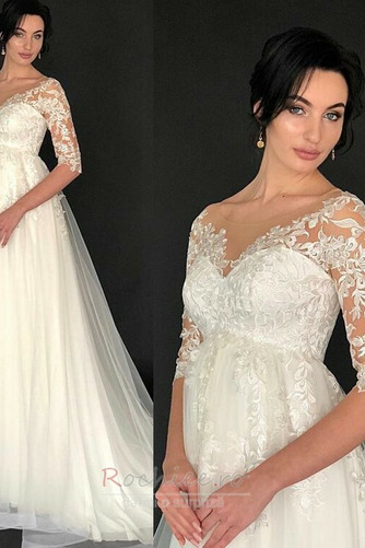 Rochie de mireasa Imperiul Elegant Suprapunere de dantela Iluzia mâneci - Pagină 3