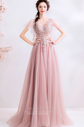 Rochie de seara A-linie V-gât adânc Talie naturale V gâtului - Pagină 3