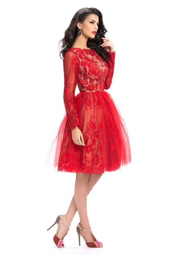 Rochie de cocktail Iarnă Fermoar Bateau Minge Elegant Tul Genunchi lungime - Pagină 3