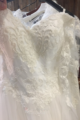 Rochie de mireasa Dantelă Iluzia mâneci Curte A-linie Mâneci lungi - Pagină 4