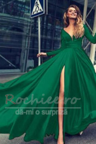 Rochie de seara Satin șifon V-gât adânc Etaj lungime Mâneci lungi - Pagină 5