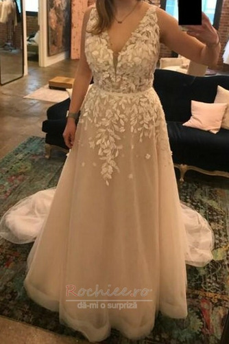 Rochie de mireasa Tul Dreptunghi V-gât adânc Dantelă sus Elegant - Pagină 1