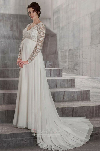 Rochie de mireasa Dantelă V-gât adânc Şifon Talie imperiu Elegant - Pagină 1