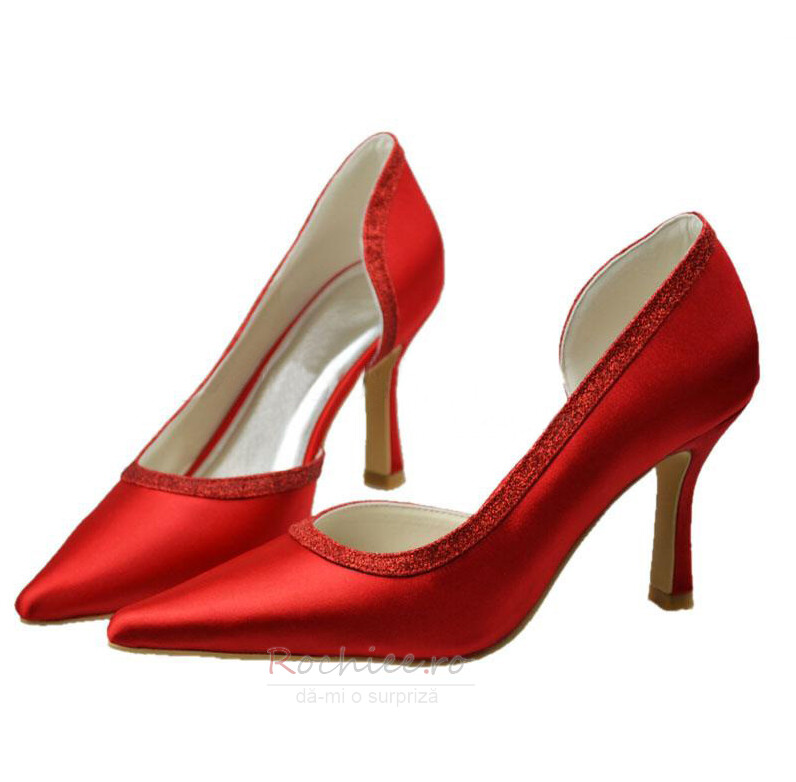 Playful Stun yours Pantofi de rochie de nunta stiletto roșu cu toc înalt, din satin -  rochiee.ro