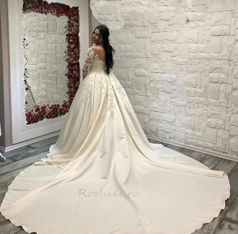 Rochie De Mireasa Maneci Lungi Plajă Regal Epocă Talie Naturale