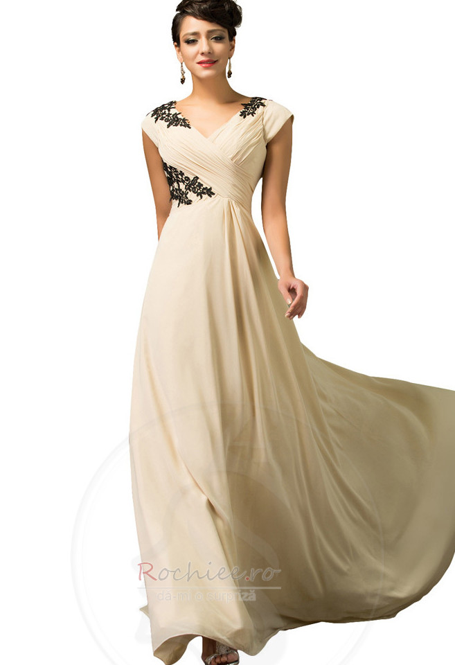 Rochie De Seara Nuntă Talie Naturale Marime Mare Mâneci Plafonate