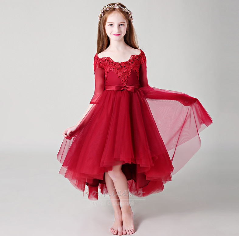 Rochie Fete De Flori Tricou Talie Naturale Maneci Trei Sferturi