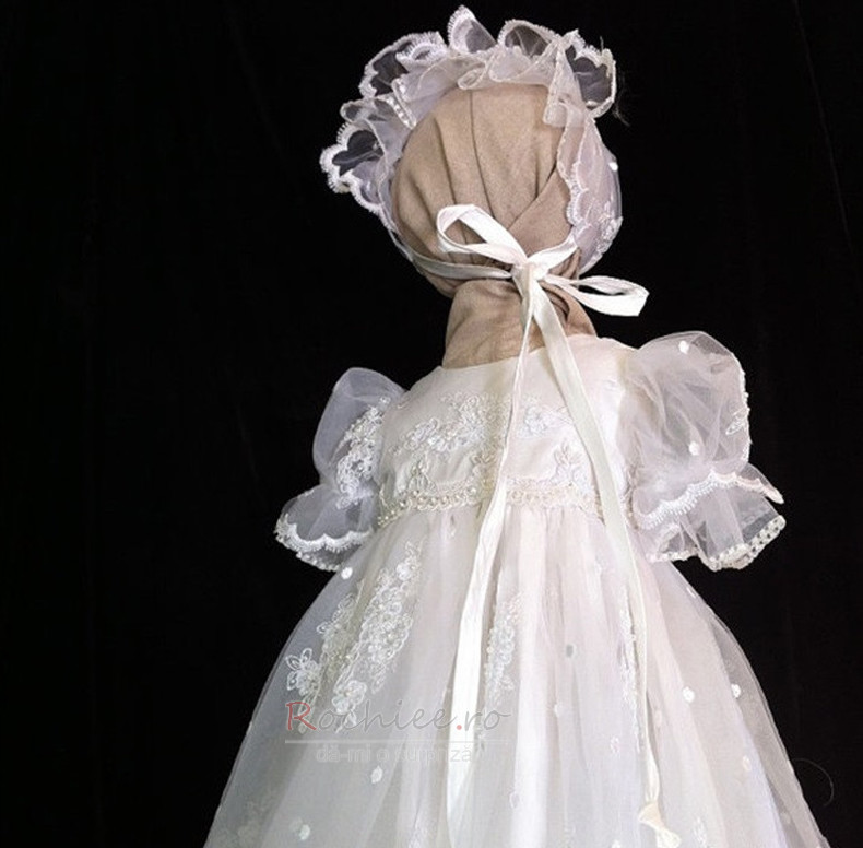 Rochie de botez Capac/pălărie Balon mâneci Prințesă Primăvară